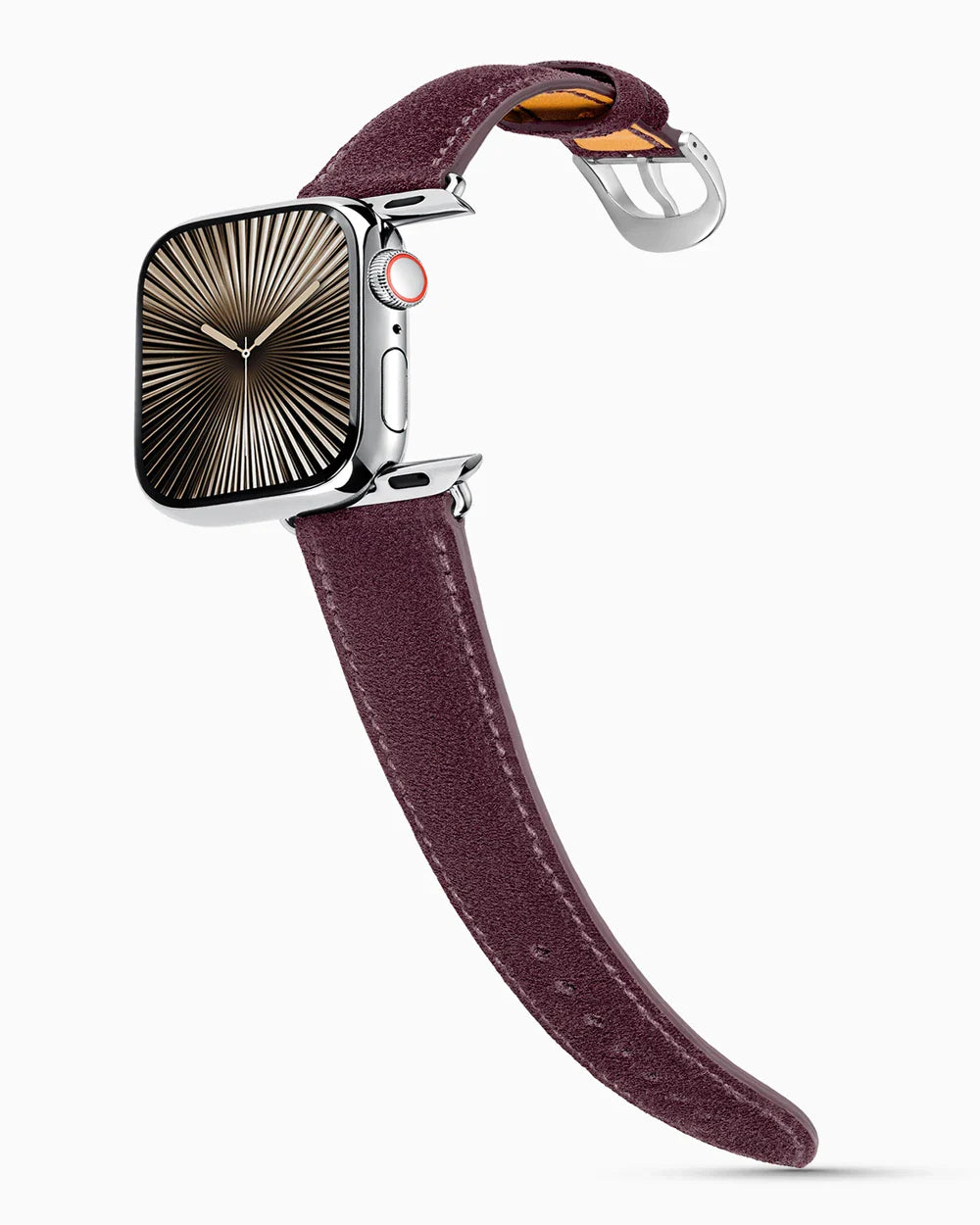 Janus Suede luxury Apple Watch leather band on a Series 10 Apple Watch