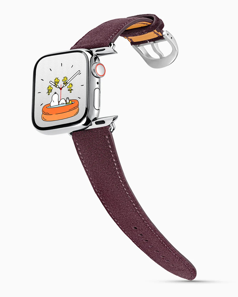 Janus Suede luxury Apple Watch leather band on a Series 9 Apple Watch