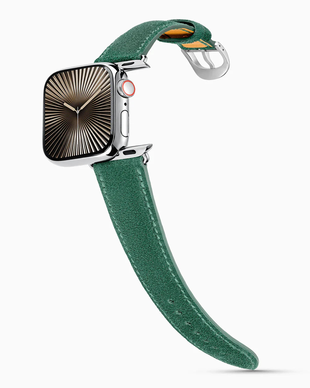 Janus Suede luxury Apple Watch leather band on a Series 10 Apple Watch