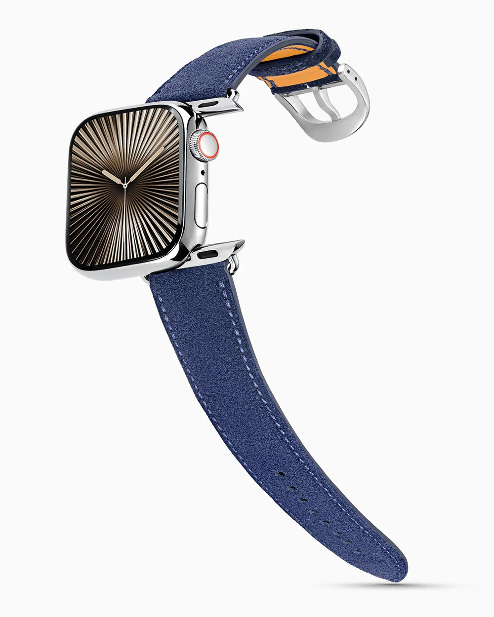 Janus Suede luxury Apple Watch leather band on a Series 10 Apple Watch